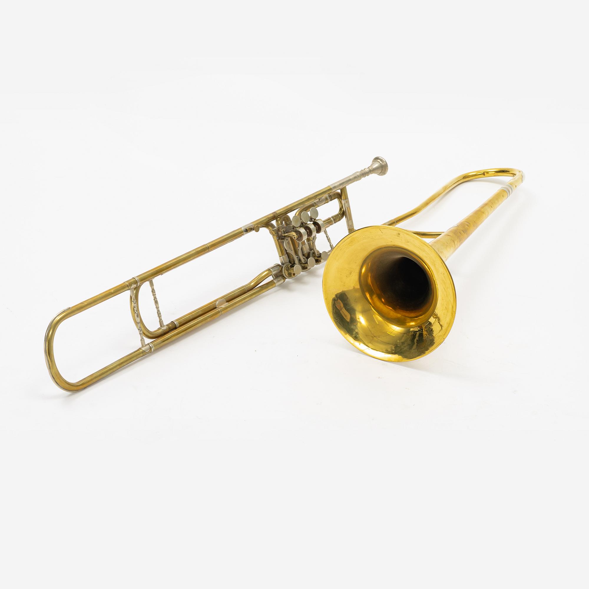 A valve trombone, 19th or early 20th Century.