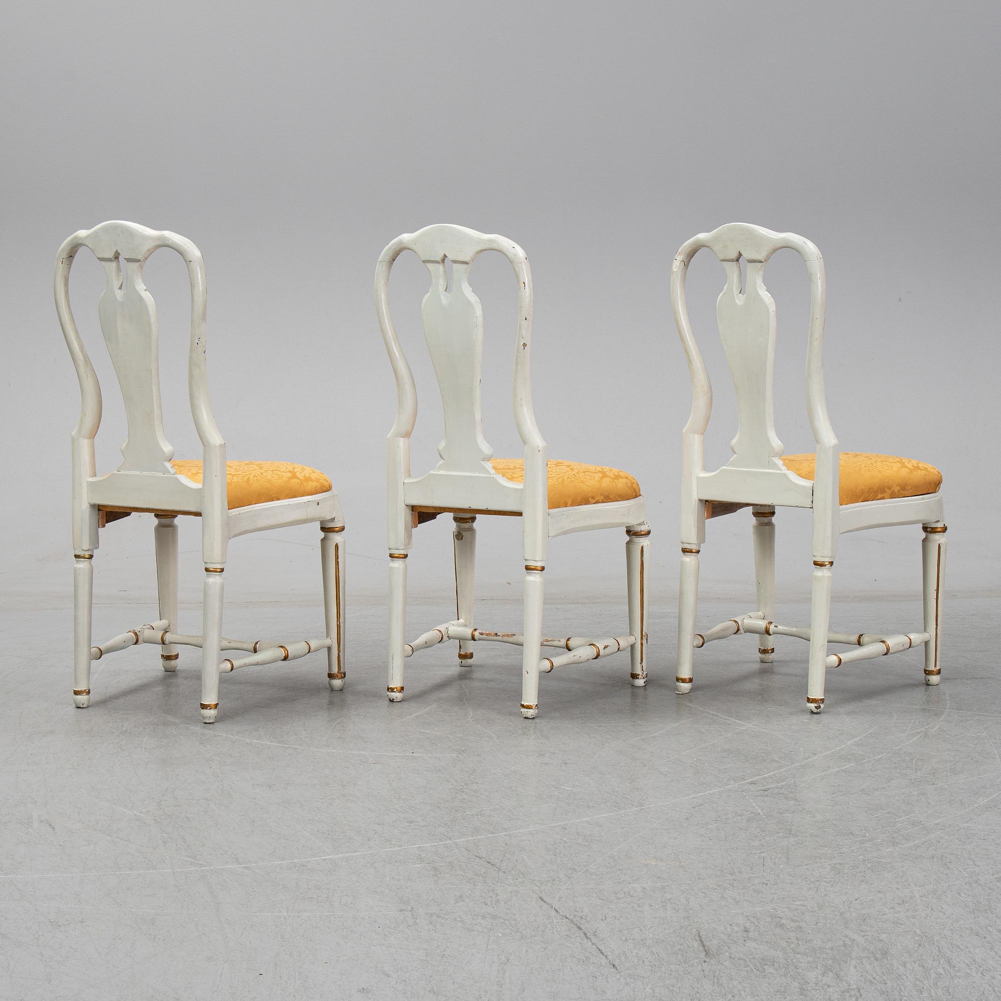 A set of three Swedish rococo / gustavian chairs, second half of the 18th century.