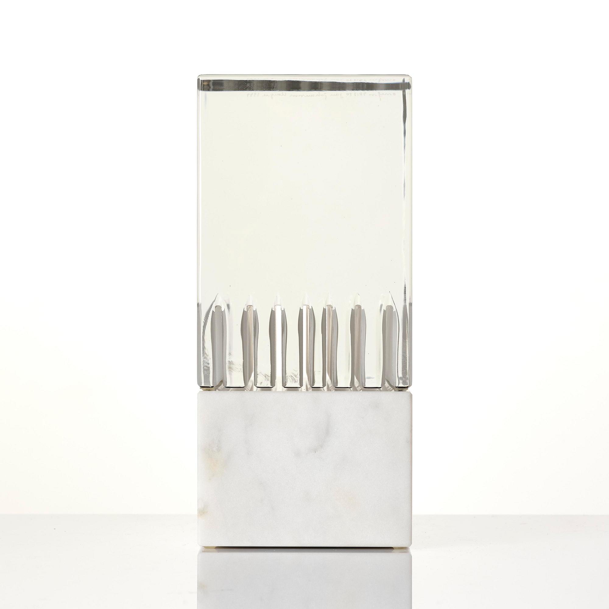 Jan Johansson, unik skulptur, slipat glas, Orrefors 1999.