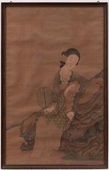 Oidentifierad konstnär, Elegant dam med fläkta, omkring 1900.