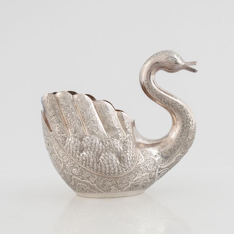 Bowl in the shape of a swan, silver, Iran, 20th Century.