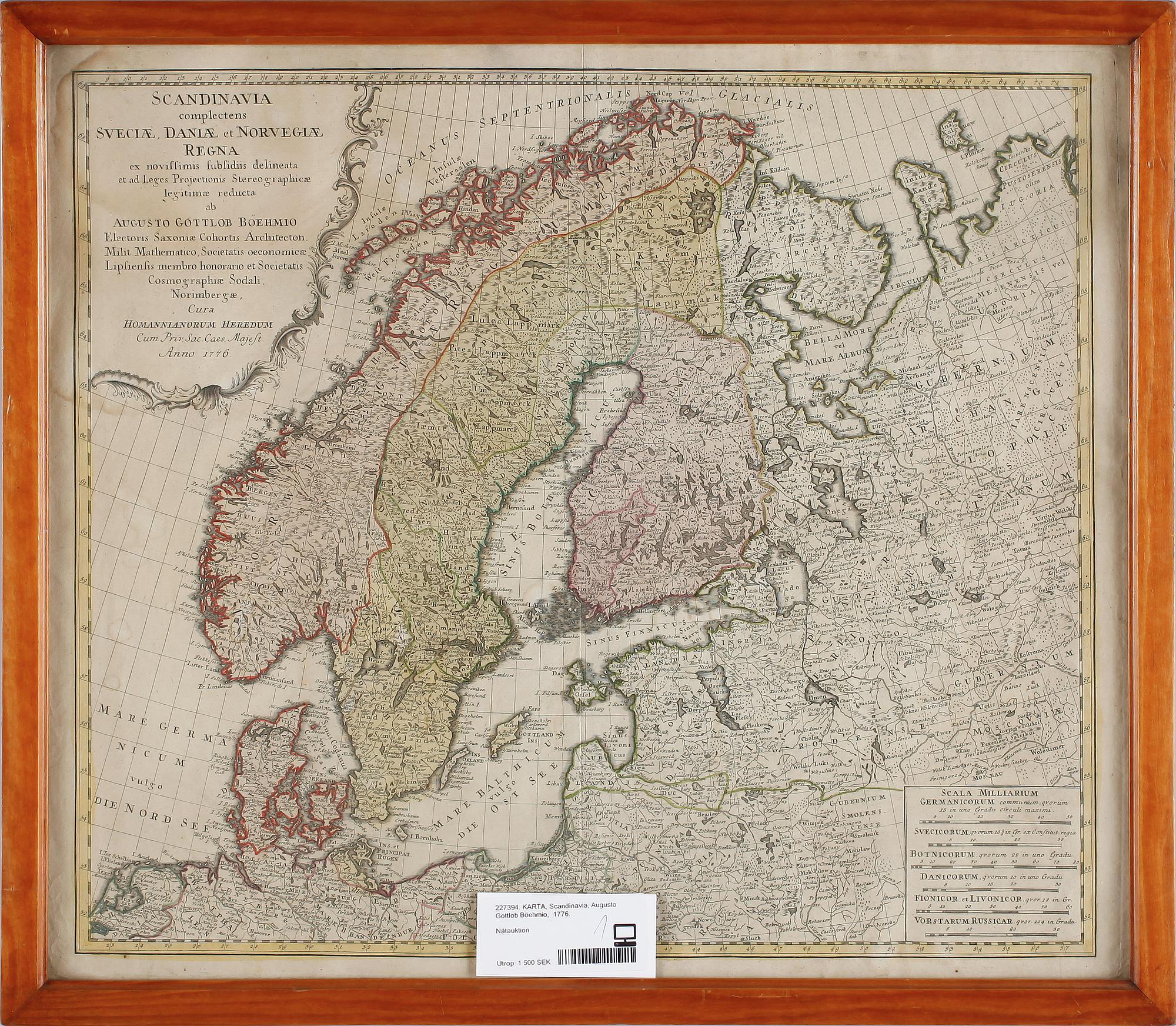 KARTA, Scandinavia, Augusto Gottlob Böehmio,  1776.