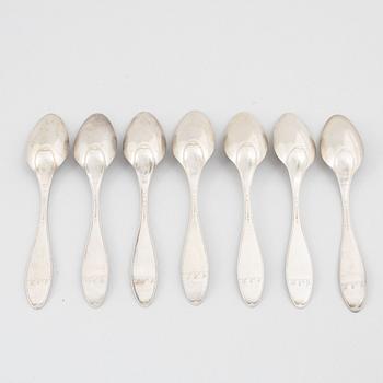 A set of seven Swedish silver spoons, marks of Barkander & Söhrling, Linköping 1825.