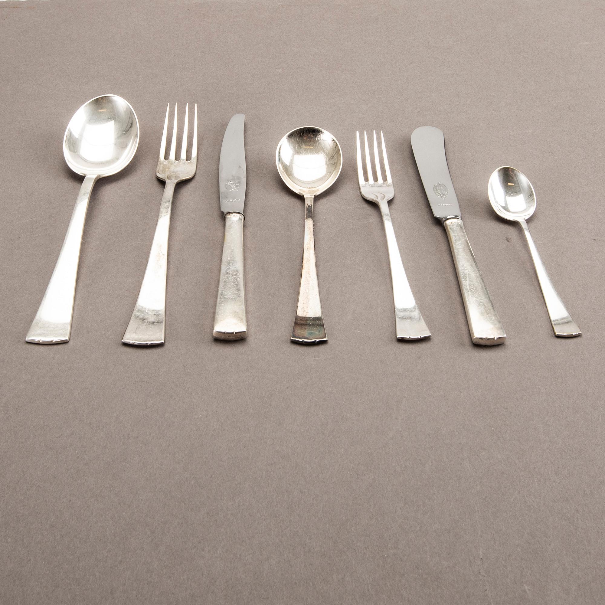 A Swedish set of 94 pcs of silver cutlery mark of CG Hallberg Stockholm 1940s total weight 2560 gr.