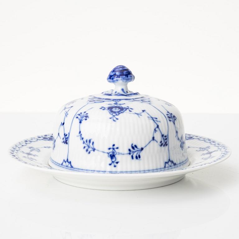 Royal Copenhagen, A 'blue fluted half lace' porcelain butter dish with stand, 1960s.
