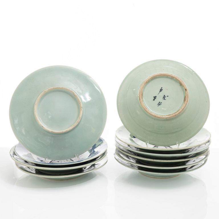 Tallrikar, 10 st, porslin, Kina, 1800-tal.