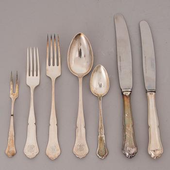 An 58-piece Finnish Chippendale silver cutlery set, Kultateollisuus Oy, Turku and Kultakeskus, Hämeenlinna, 1952-64.