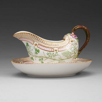 A Royal Copenhagen 'Flora Danica' sauce boat, Denmark, 20th Century.