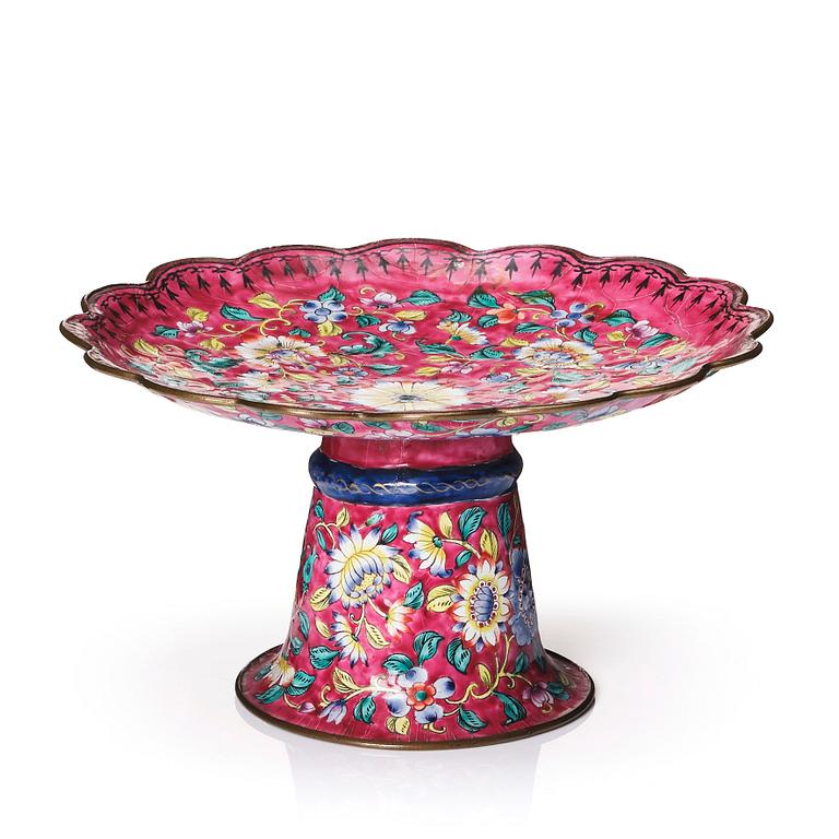 Tazza, emalj på koppar. Qingynastin, 1800-tal.