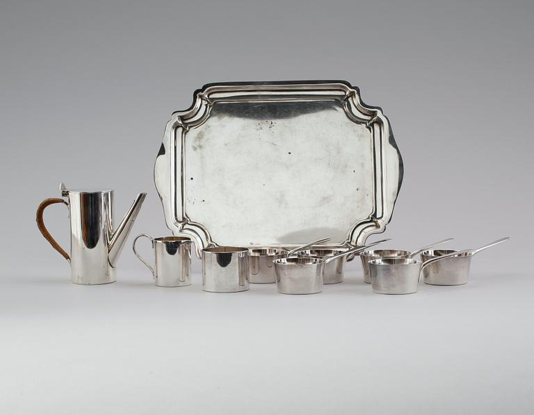 CHOKLADSERVIS, 10 delar, nysilver, England, 1900-talets första hälft.