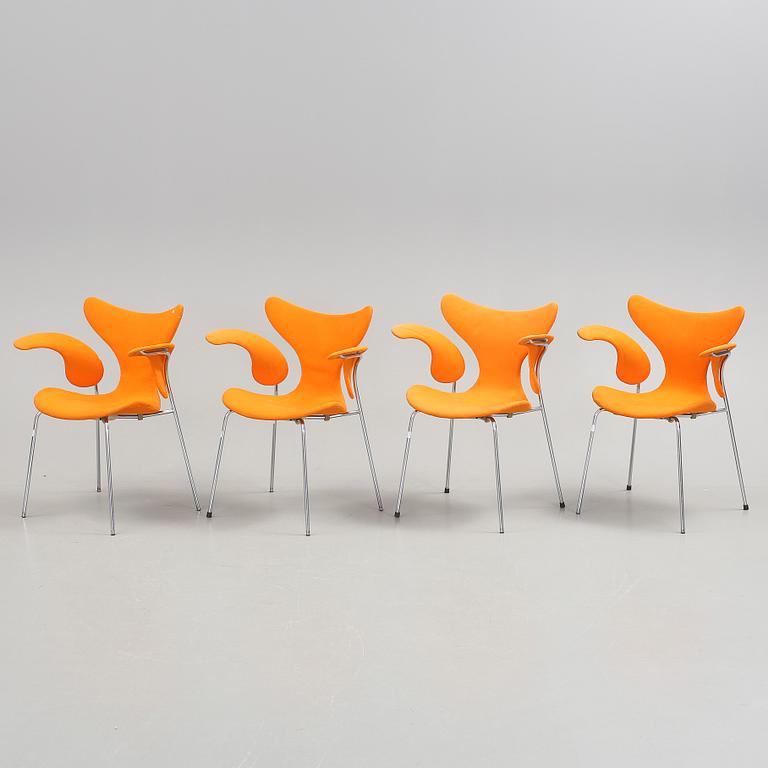 KARMSTOLAR, 4 st, "Måsen" Arne Jacobsen, Fritz Hansen, 1973.