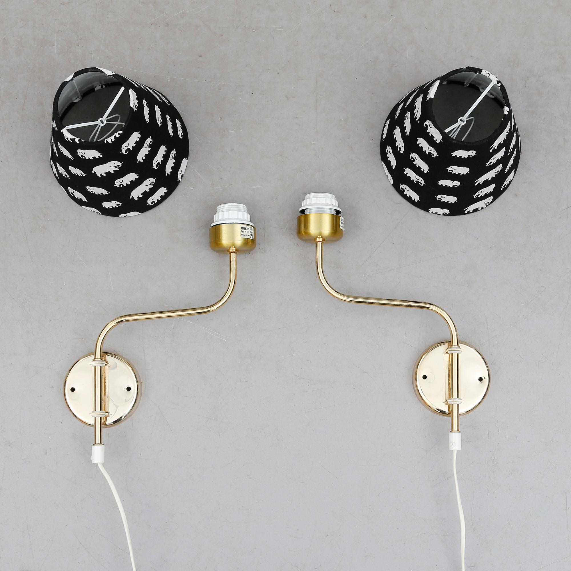 VÄGGLAMPOR, 1 par, mässing, Belid, 1900-talets andra hälft.