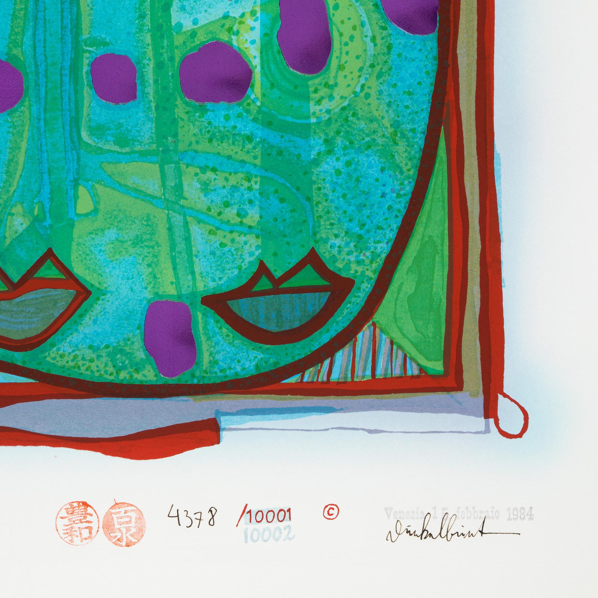 Friedensreich Hundertwasser, photo lithograph and silk screen with metal embossing, 1984. Signed and numbered 4378/10002.