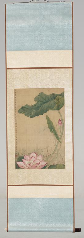 A hanging scroll of a lotus flower, Qing dynasty.