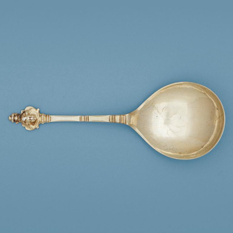 A Swedish 18th century silver-gilt spoon, marks of Carl Magnus Ekman, Eksjö (-1729-1736(-38)).