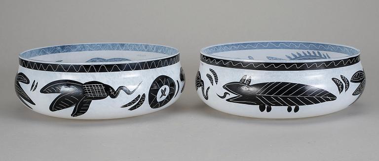SKÅLAR, ett par, "Caramba", Ulrica Hydman-Vallien, Kosta Boda Atelier.