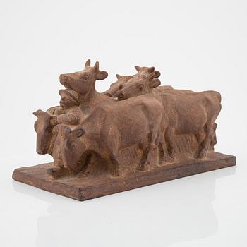 Bing & Gröndahl, figurin/skulpturgrupp, terrakotta, signerad "Oxspann".