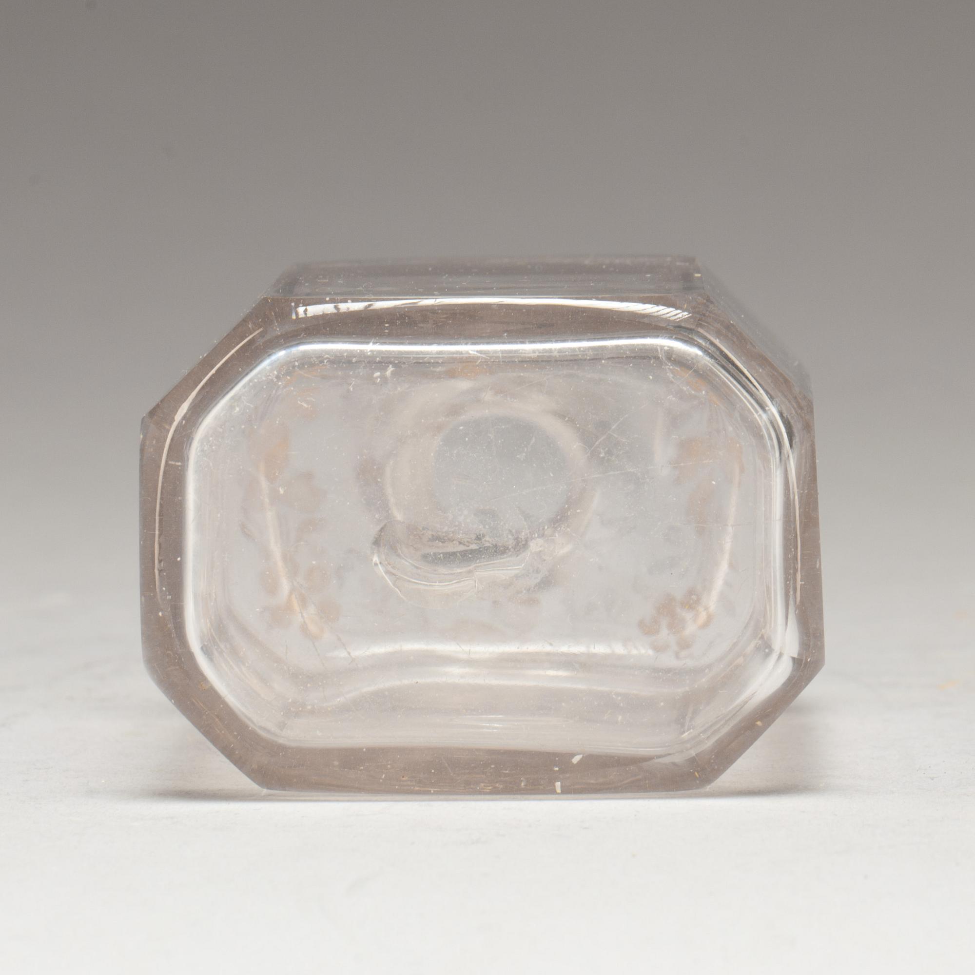 KARAFF MED PROPP, glas. 6 st. Troligen England, 1800-talets första hälft.
