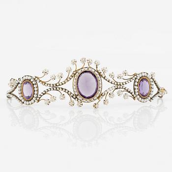 Tiara with amethysts and seed pearls.