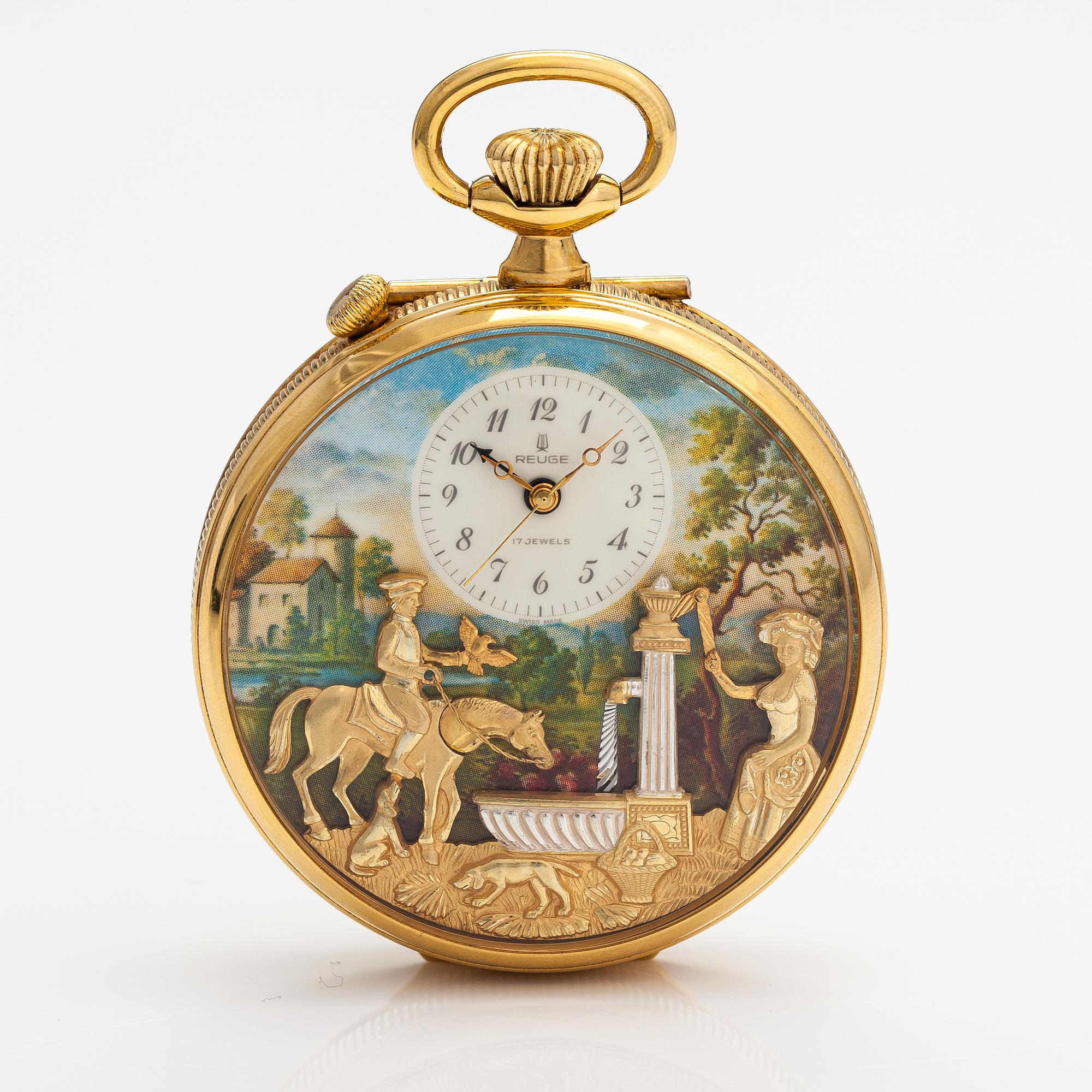 Charles Reuge "The Fountain", musical automaton pocket watch, alarm, 57 mm.