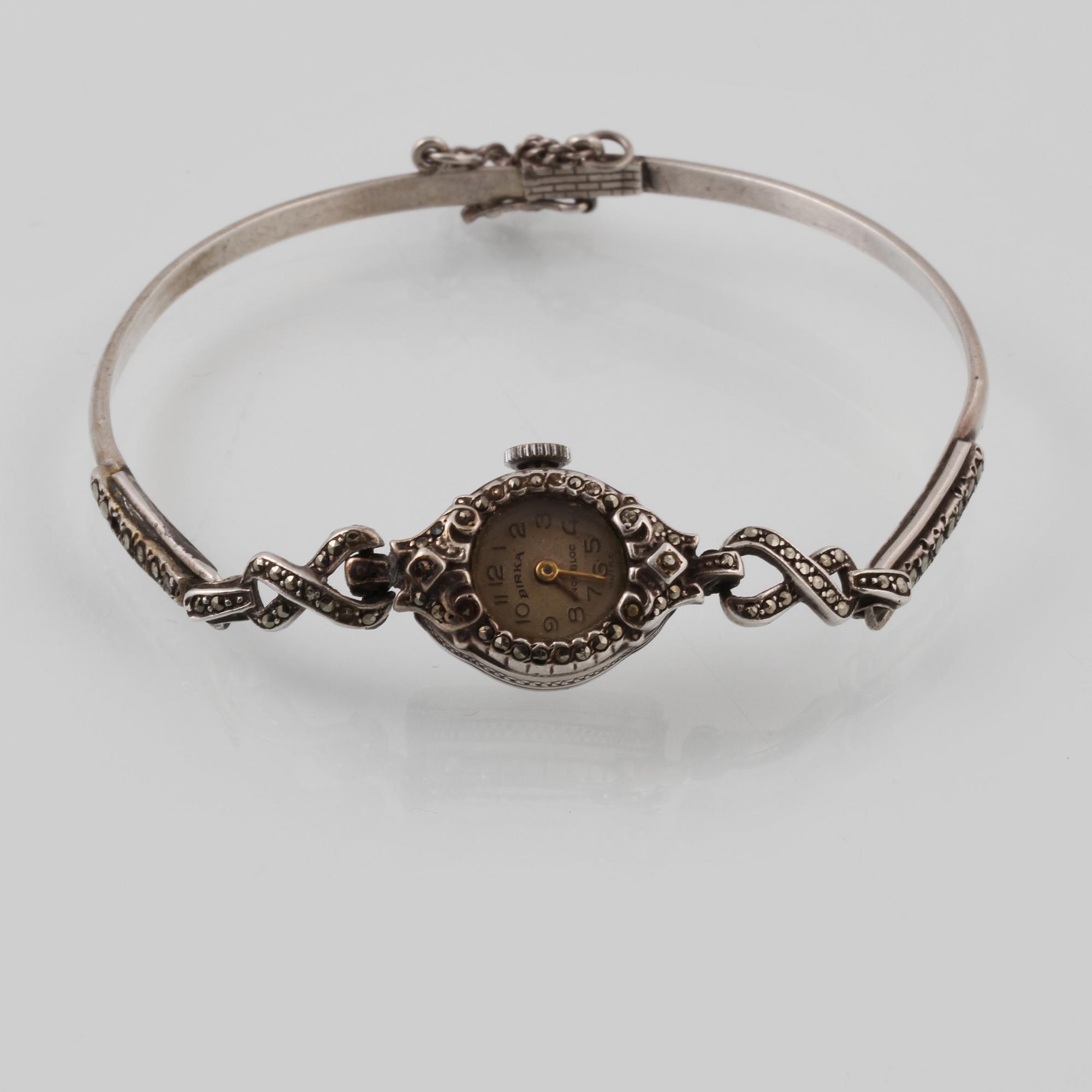 ARMBANDSUR, silver, Birka, Incabloc, 1900-talets första hälft. Vikt 16,7 gram.