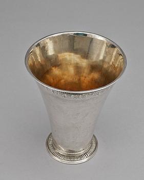 A Swedish 18th century parcel-gilt beaker, makers mark of Lars Haeggberg, Kalmar (1743-1760).