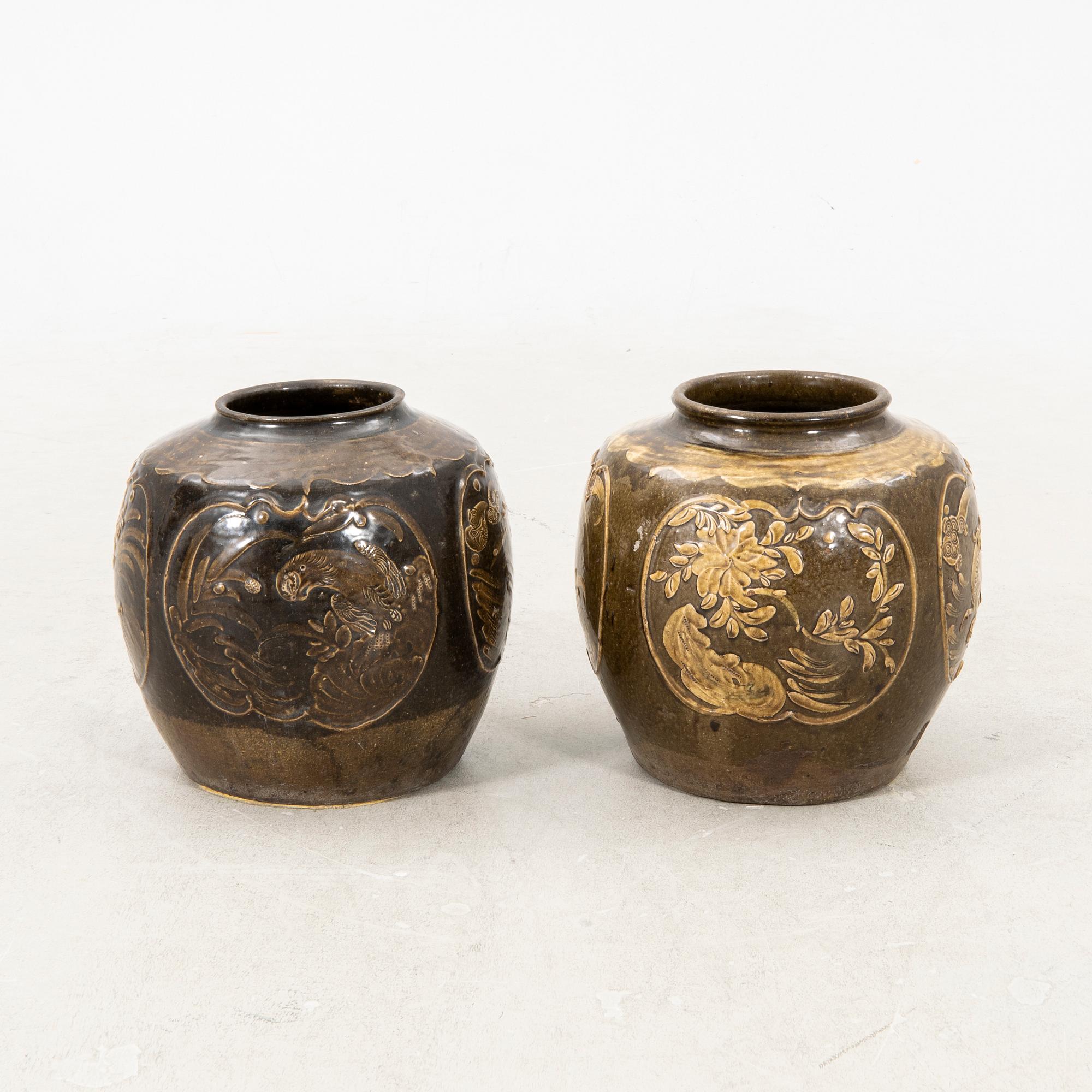 A set of two South east Asian Mrtaban urns 19th century or older.