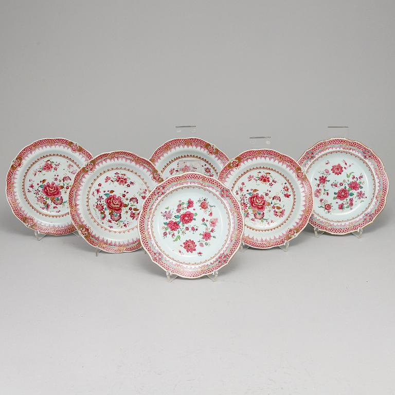 A group of six famille rose dishes, Qing dynasty, Qianlong (1736-95).