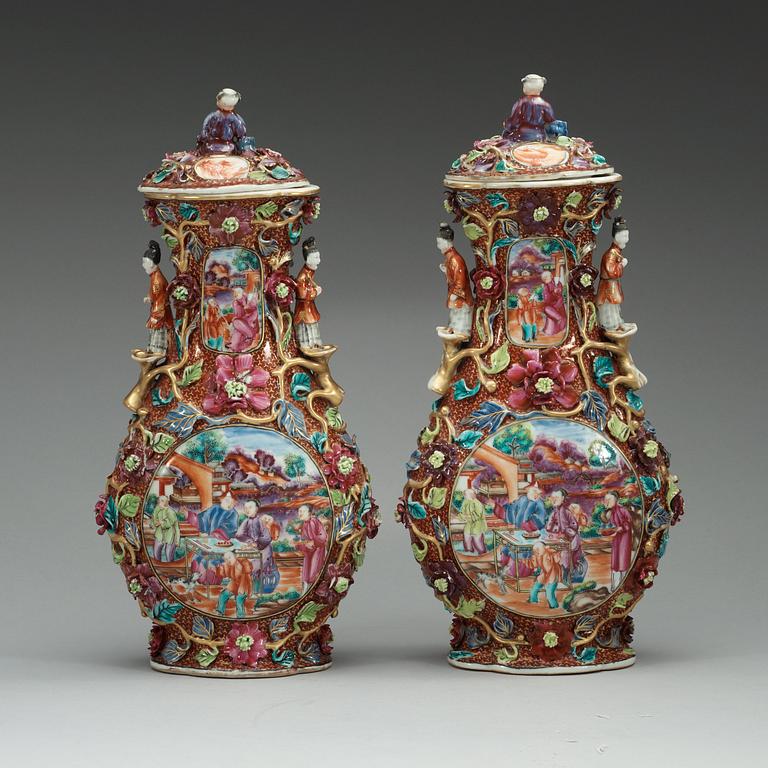 A pair of famille rose vases, Qing dynasty, Qianlong (1736-95).