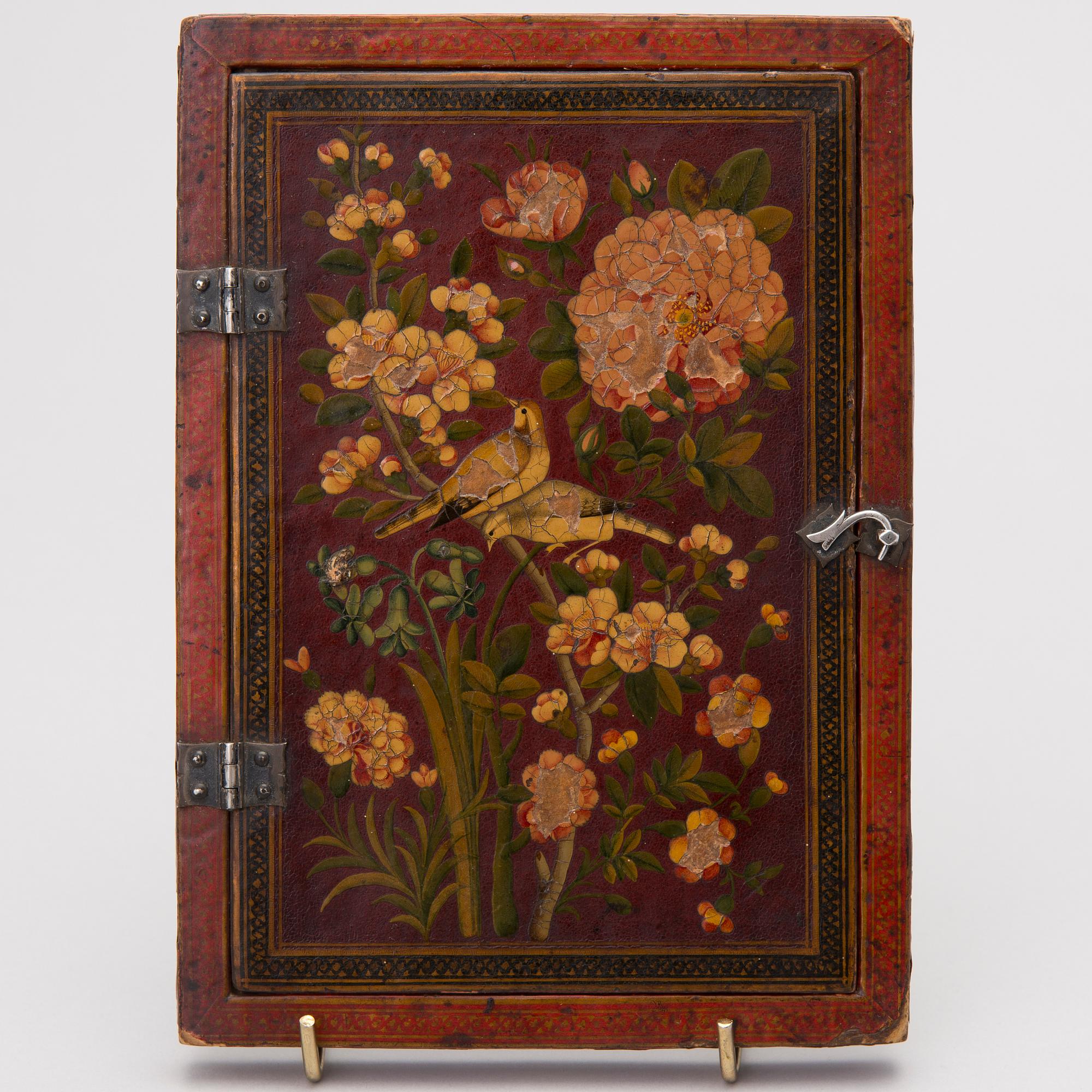 A 19th century polychrome lacquered papier maché mirror case, Qajar, Iran.