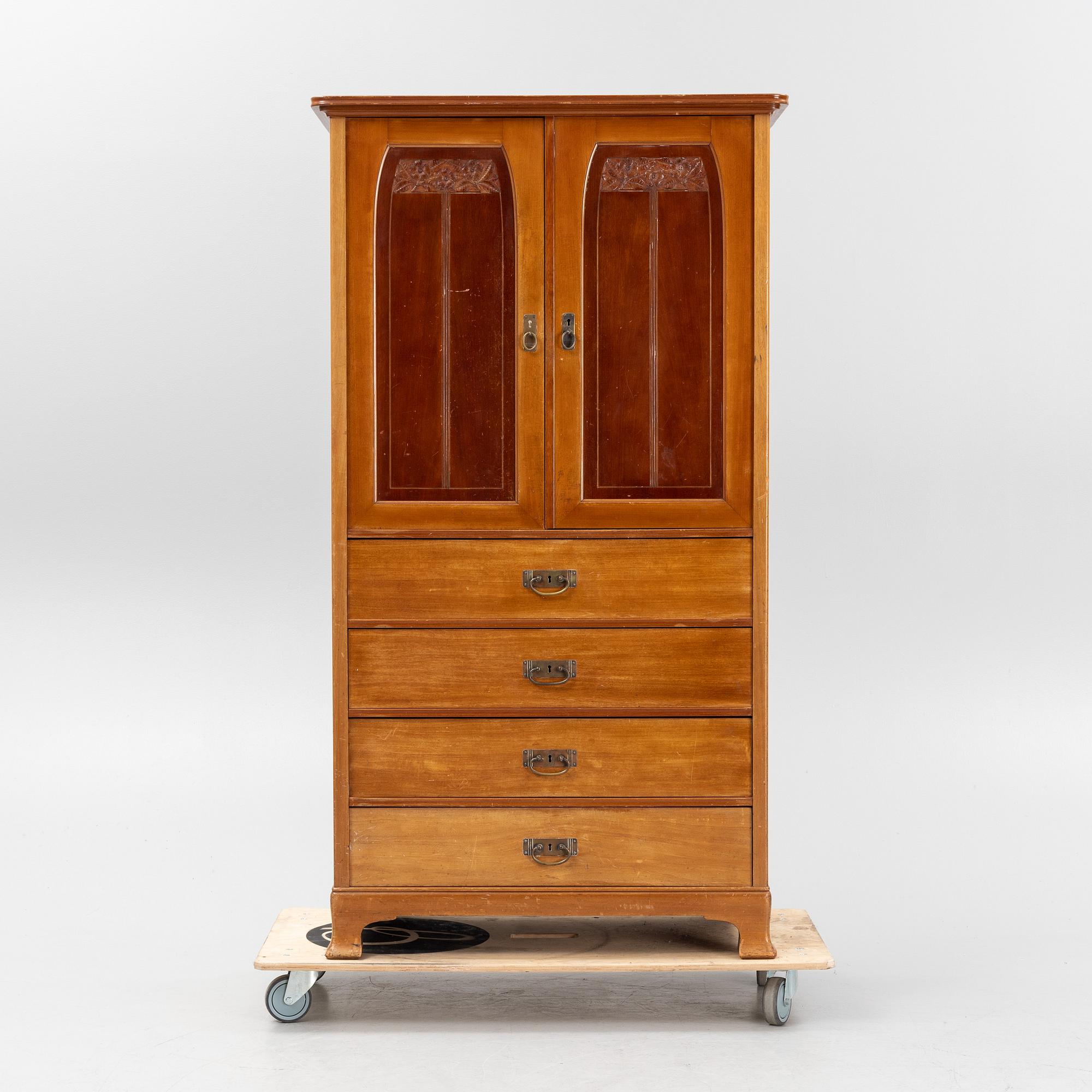 A mahogny veneered art noveau archive cabinet, early 20th Century.