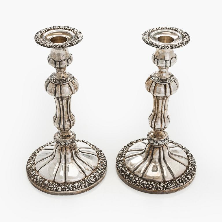 A pair of silver candelabras, a pair, Belgium 1831-1868.