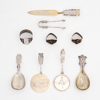 Swedish silver cutlery and napkin rings, including mark of Fritz Olsson, Luleå 1966 (9 pieces).