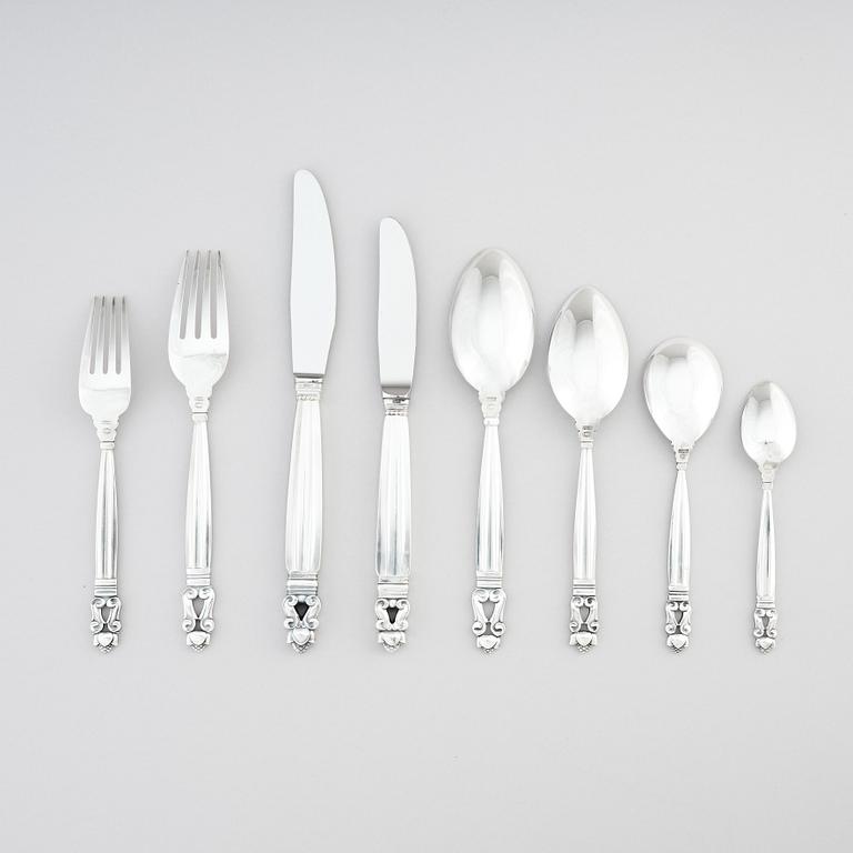 Johan Rohde, a set of 86 pcs of sterling and stainless steel 'Acorn' flatware, Copenhagen 1945-77.