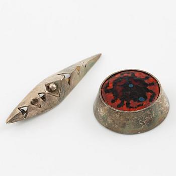Lars Arby, two brooches and a necklace, sterling silver and enamel, Gothenburg.