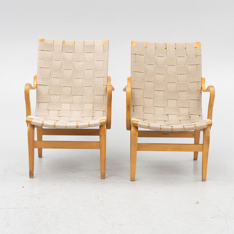 Bruno Mathsson, a pair of 'Eva' armchairs, Karl Mathsson Värnamo 1961 and 1962.