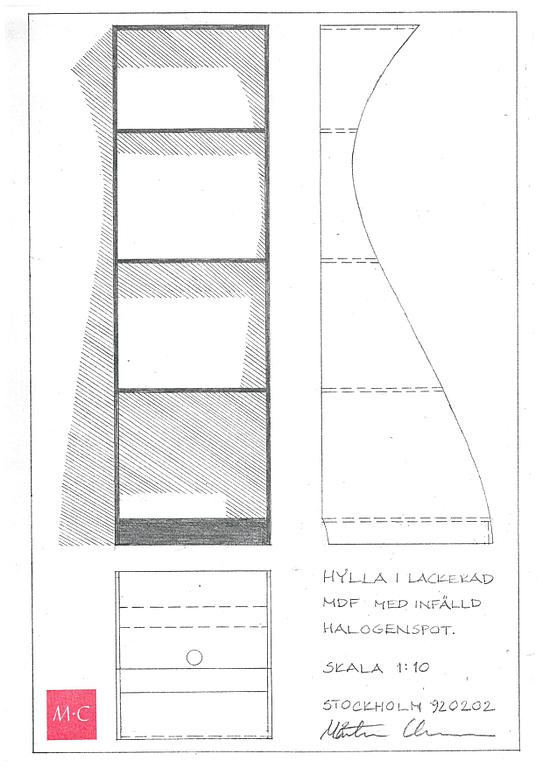 Mårten Claesson, "Dino", bokhylla, unik prototyp, utförd på Konstfack 1992.