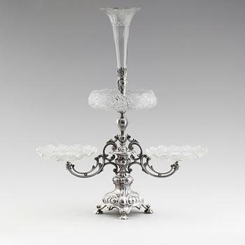 BORDSUPPSATS, nysilver samt glas, 1800-/1900-tal.