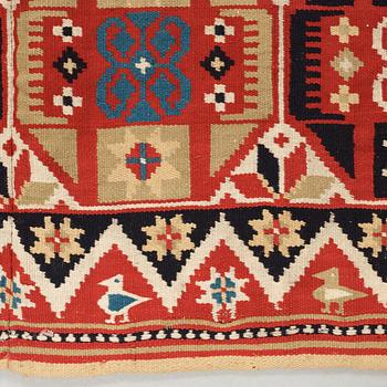 BED COVER. Double-interlocked tapestry. 213 x 136 cm. Scania, Sweden, around 1820-1830. Probably Yngsjö/Tuvåkra.