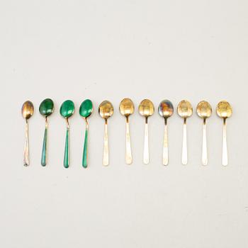 10+1 sterling silver and enamel spoons including David Andersen Norway.