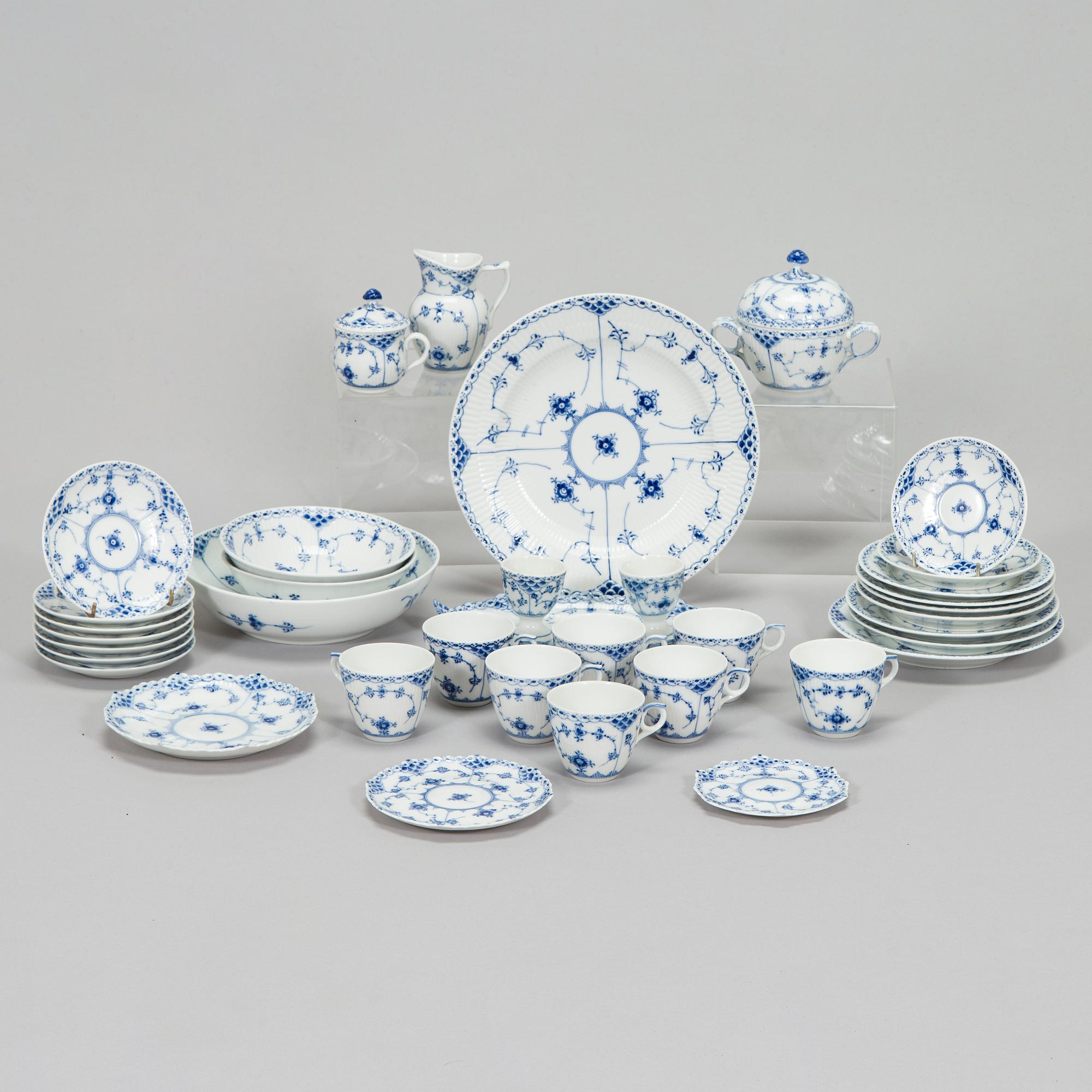 Royal Copenhagen, A 66-piece service "Blue Fluted, Full Lace and Half Lace', Denmark.