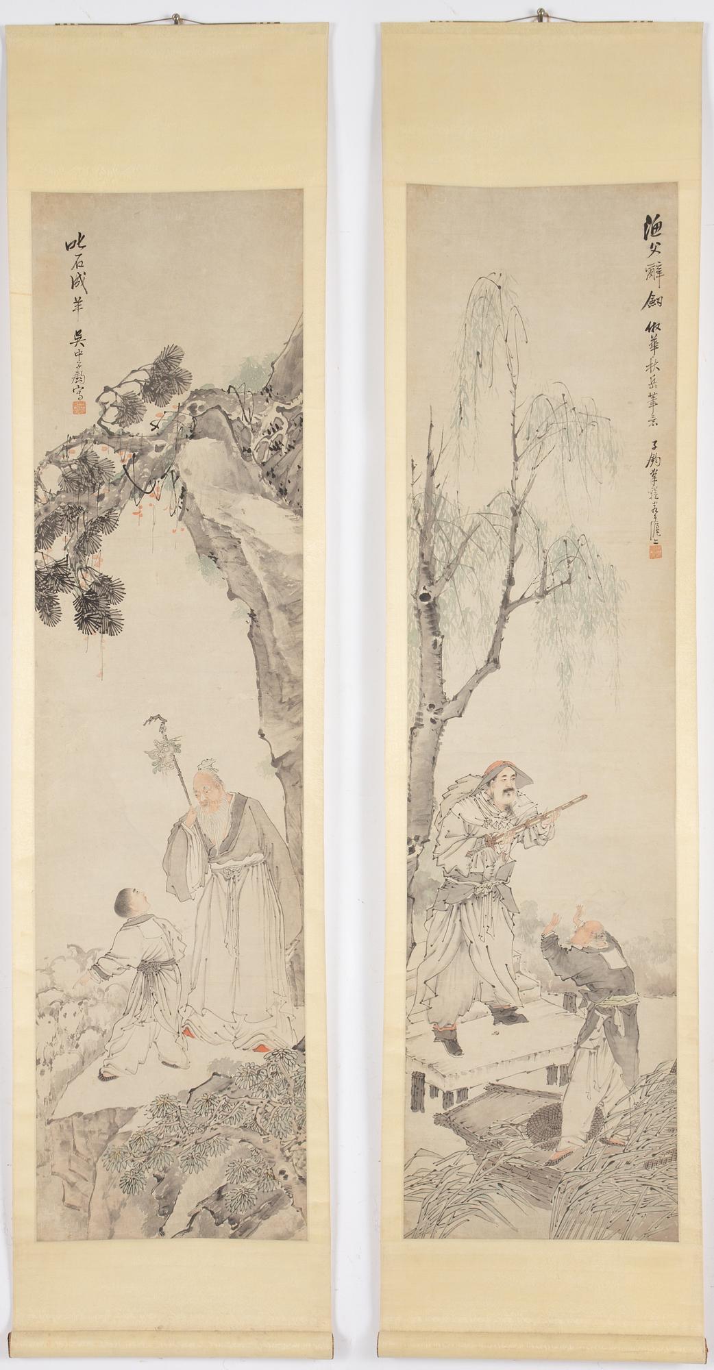 Wei Jian (Kina, 1800-tal), två målningar, Figurscener i landskap.