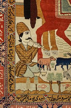 A RUG, a semi-antique Kashan figural, possibly Motachem, ca 202 x 140 cm.
