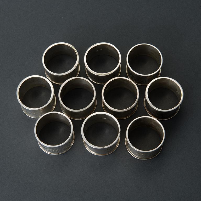 SERVETTRINGAR, 10 st, sterling silver, Kalke, Esbo Finland 2000.