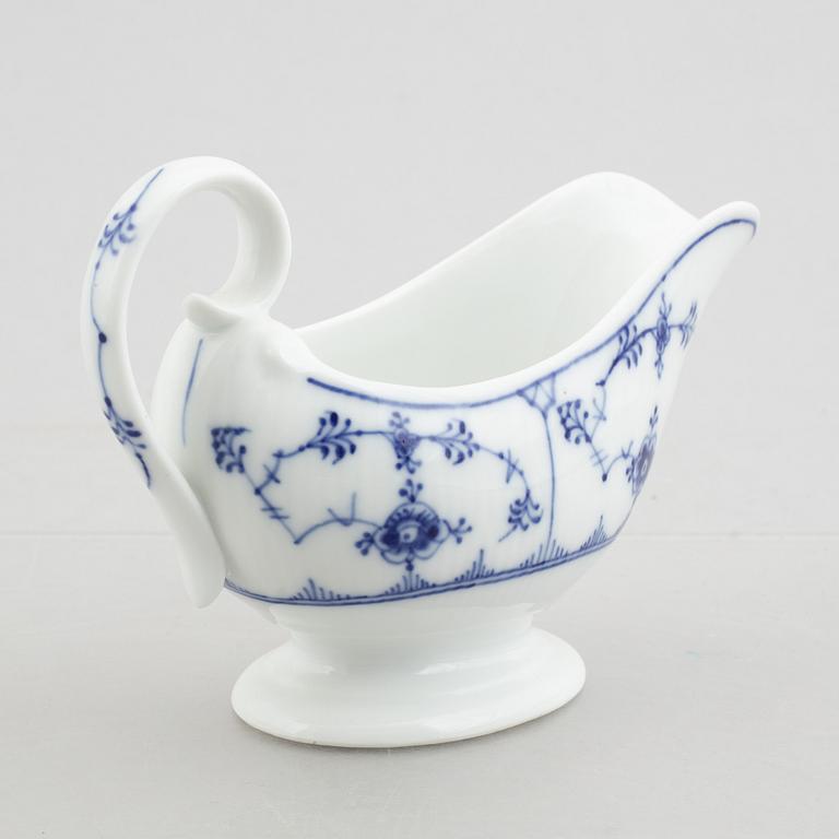 Three salt and pepper shakers, a sauce boat and a sauce tureen, "Blue Fluted"/"Musselmalet", Royal Copenhagen.