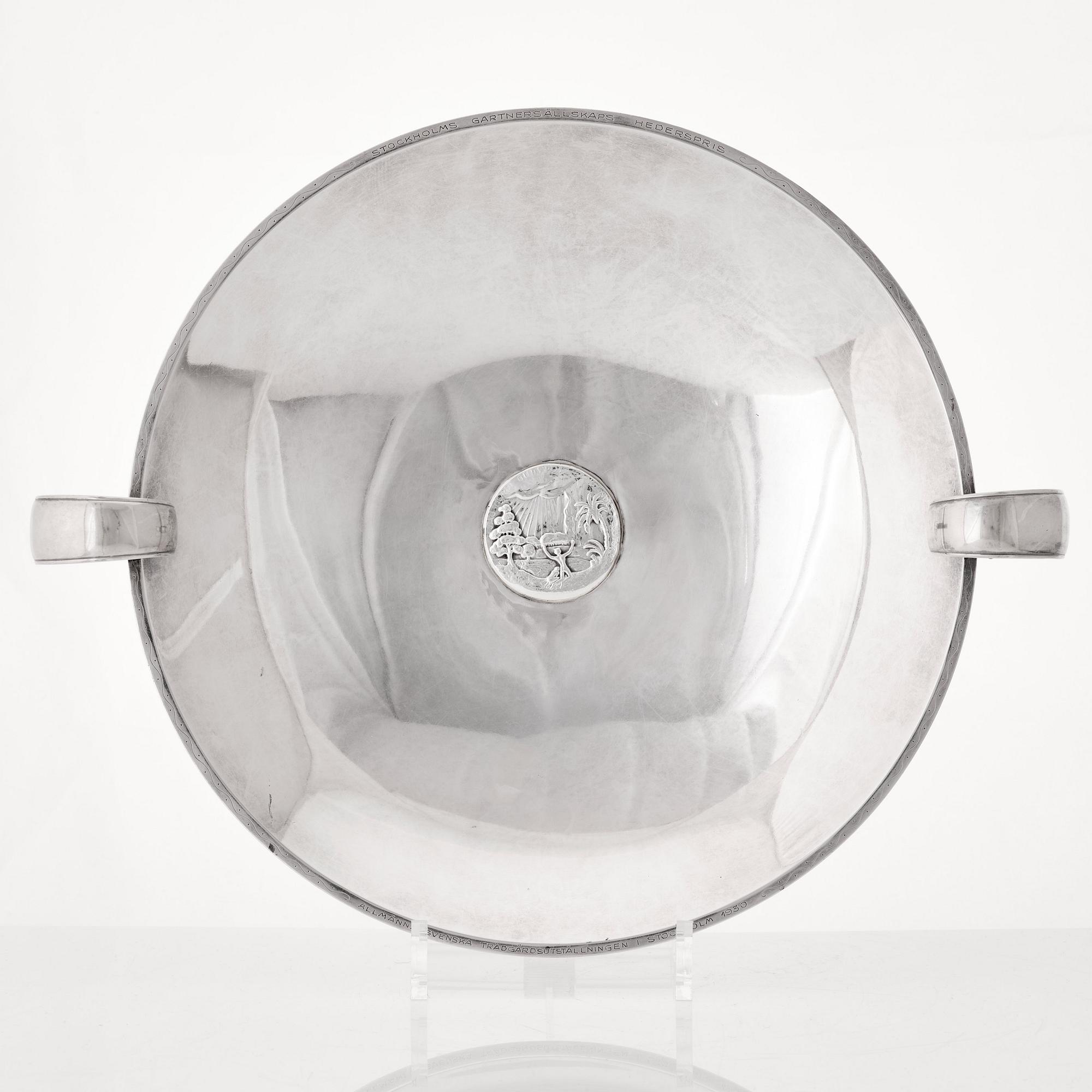 Atelier Borgila, skål, Stockholm 1930, sterling silver, komponerad av Erik Fleming.