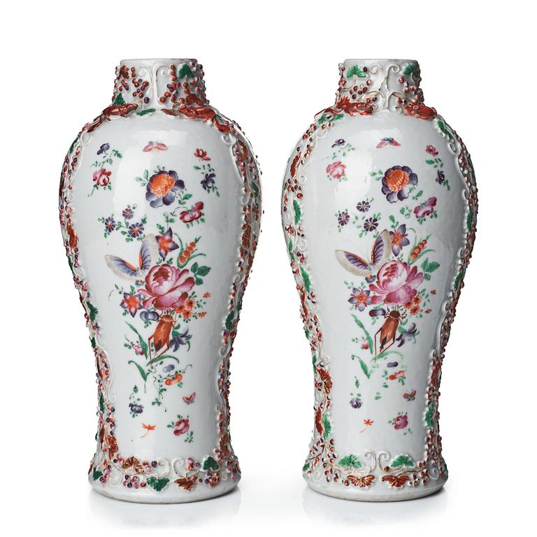 A pair of famille rose vases, Qing dynasty, Qianlong (1736-95).