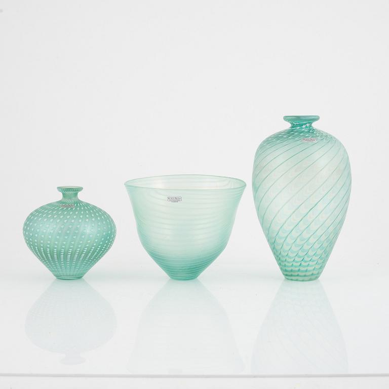 Bertil Vallien, 3 pieces, glass, Kosta Boda.