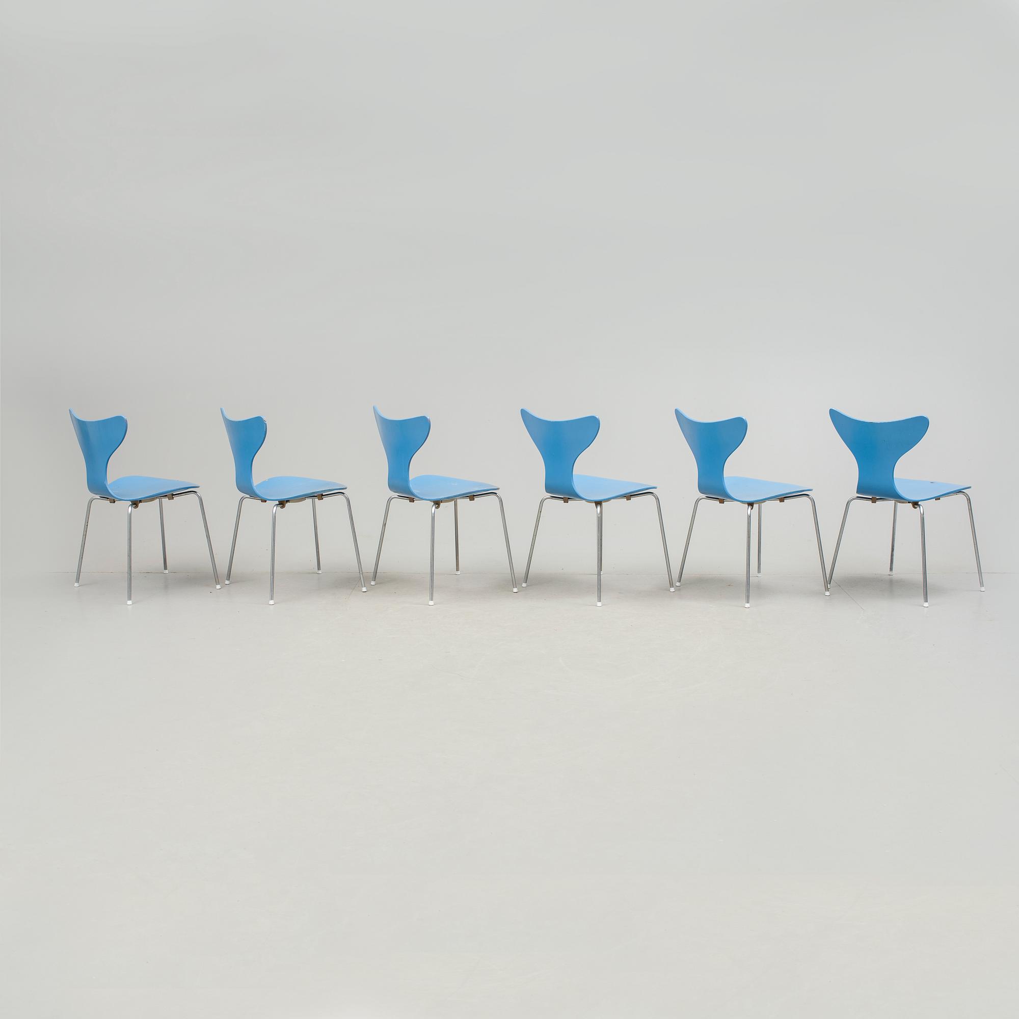 STOLAR, 6 stycken, "Liljan", Arne Jacobsen, 1970-tal.