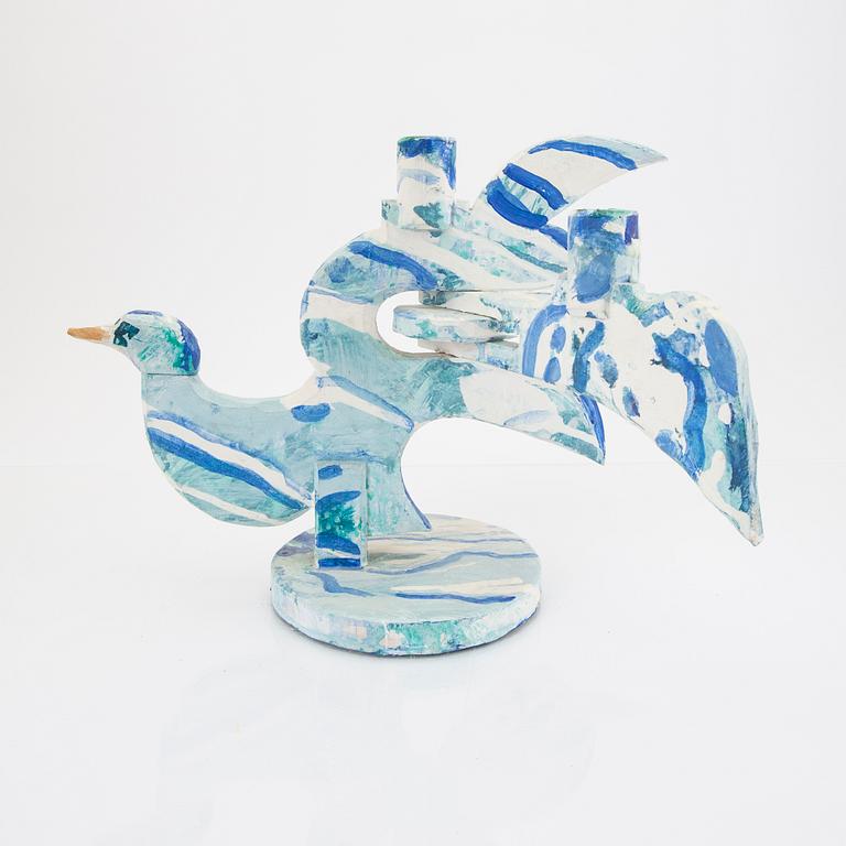 John Kandell, a painted wooden candelabra signed and datd 1981.